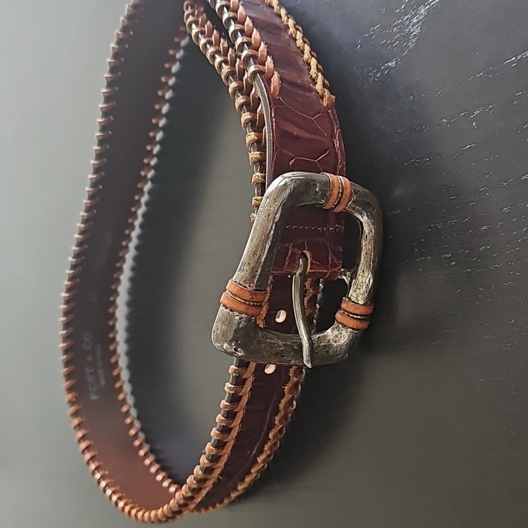 Post & Co Made In Italy Brown Leather Belt With Silver Buckle